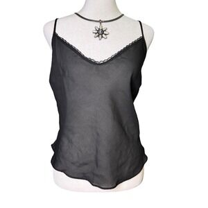 Vintage Mesh Sheer Cami Tank Top with Lace Detail Black Gothic Grunge Witchy